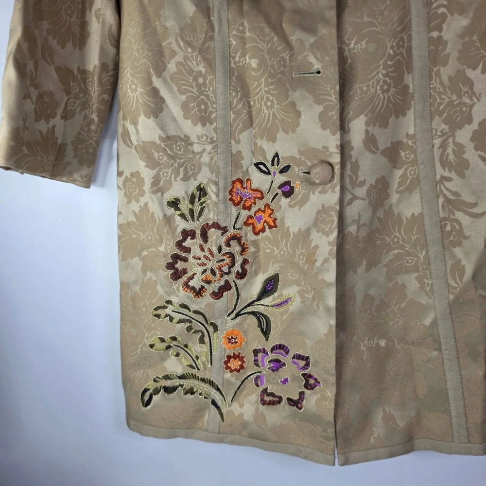 Sigrid Olsen Gold Brocade Embroidered Jacket Coat Mandarin Collar Floral Size 8